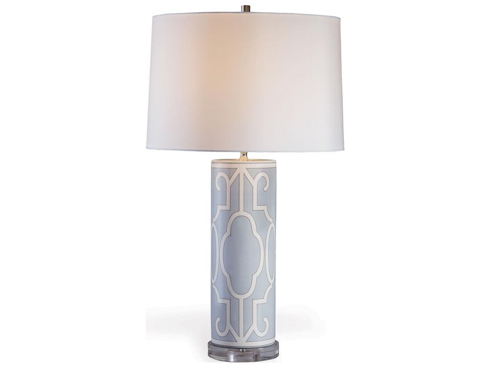 Ming Fretwork Porcelain Table Lamp in Light Blue and White