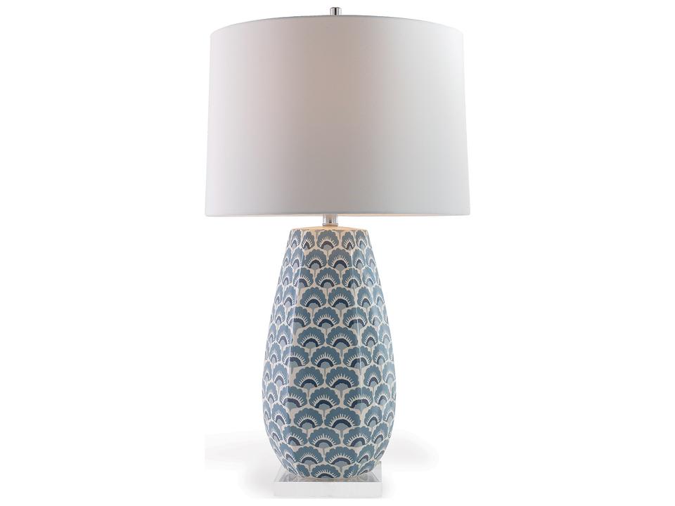 Isobel Blue Patterned Porcelain Table Lamp with Nickel Accents