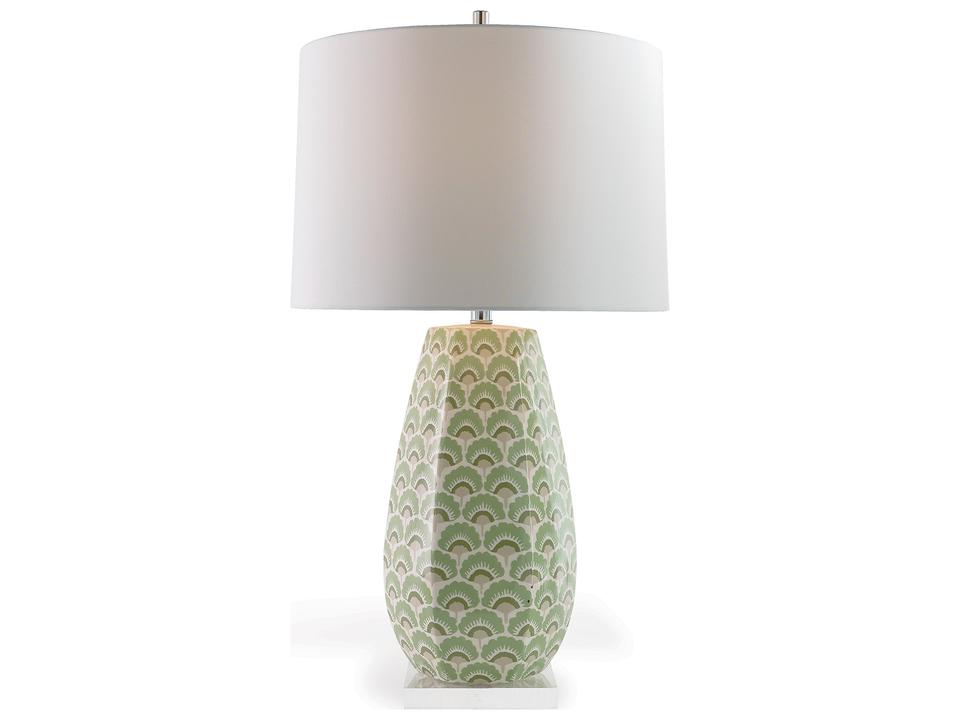 Isobel Green Table Lamp with Porcelain Base and Hardback Shade