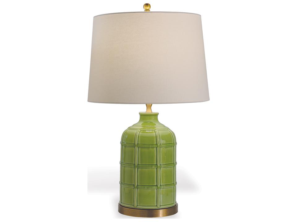 Bamboo Garden Table Lamp Apple Green with Off-White Shade