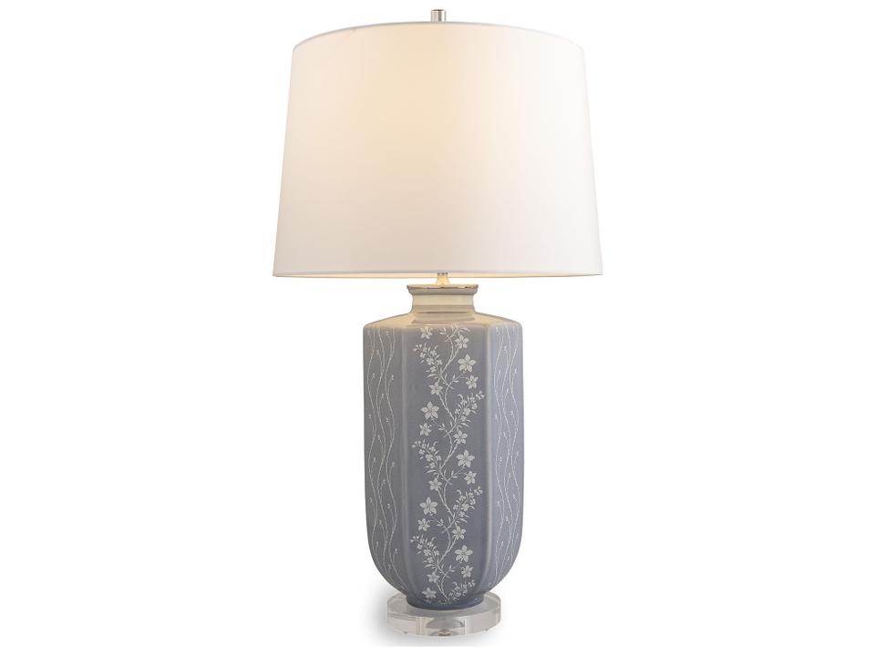 Floral Vine Stone Table Lamp with Polyester Shade and 3-Way Switch