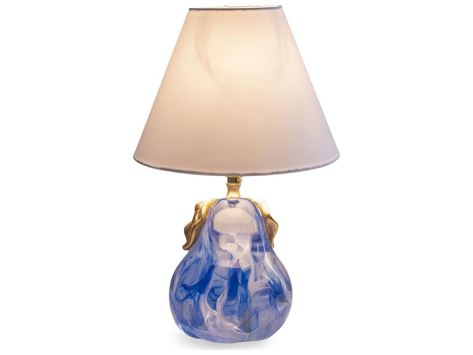 Oceanic Blue Pear Table Lamp with Gold Leaf Accents