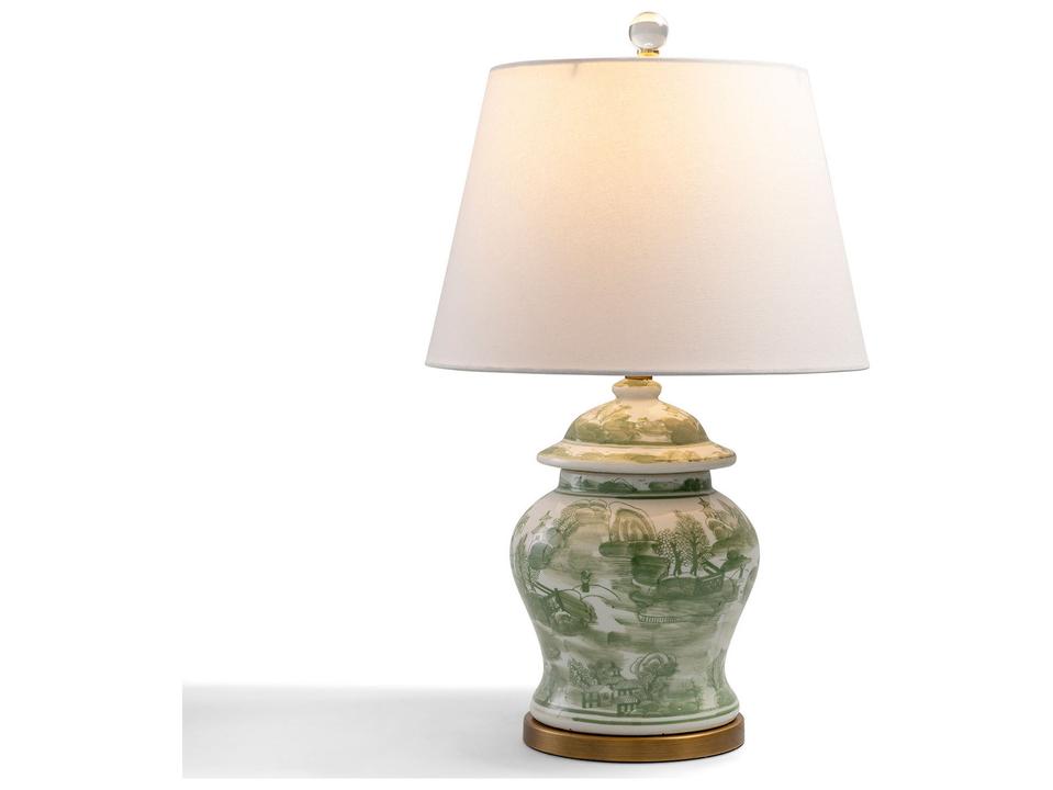Green Willow Chinoiserie Porcelain Accent Table Lamp with Aged Brass Accents