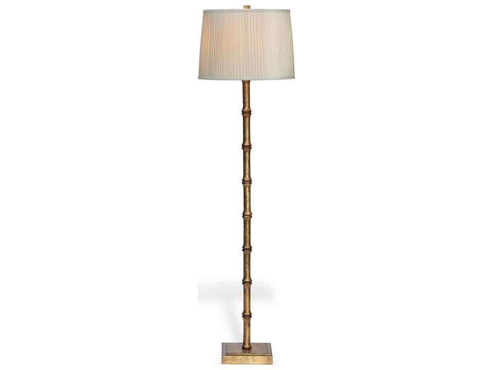 Lauderdale Gold Floor Lamp with Bamboo Details and Drum Shade