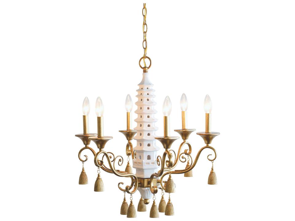 Oh Pagoda 6-Light Chandelier with Tassels and Porcelain Accents