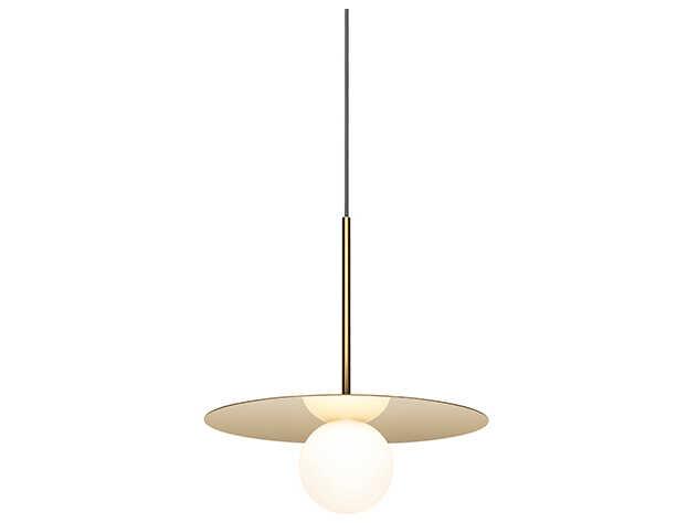 Bola Disc 1-Light Globe LED Pendant Light in Opal Glass and Polished Disc