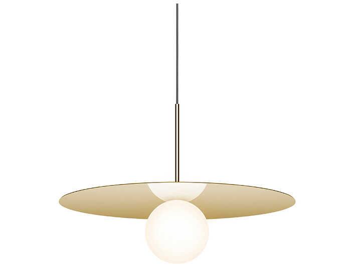 Bola Disc 22-Inch LED Globe Pendant Light in Opal Glass and Chromated Disc