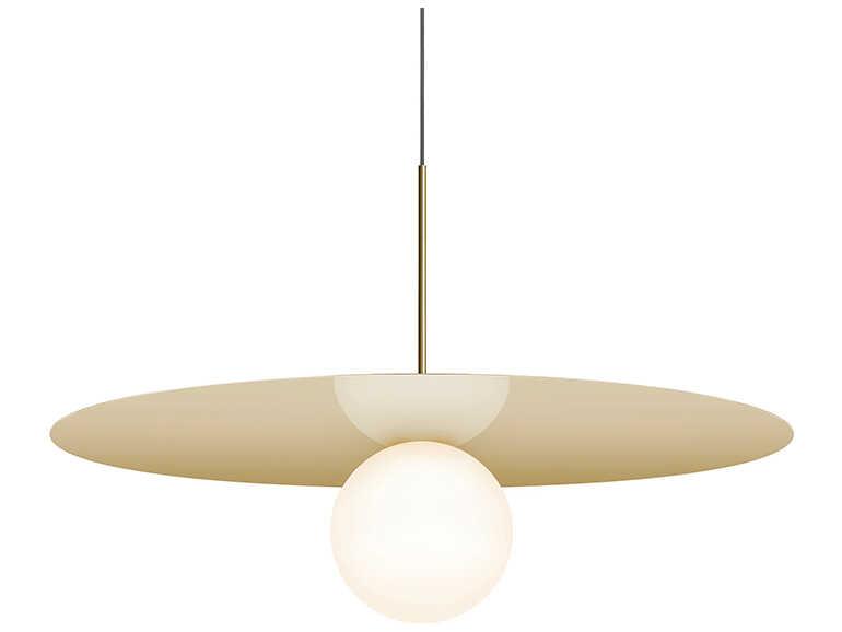 Bola Disc 1-Light Globe Round Pendant in Chromated Aluminum with Opal Glass