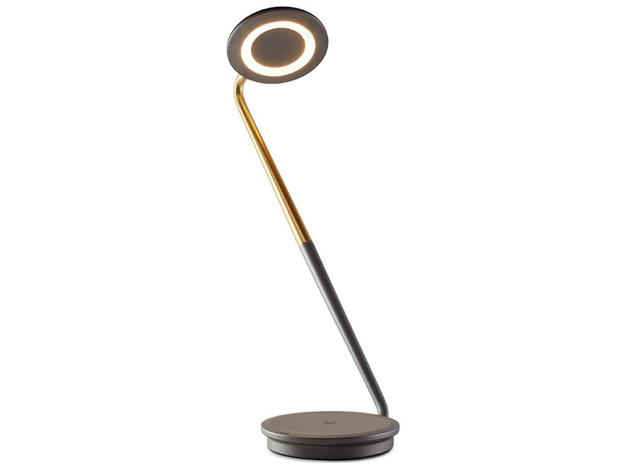 Pixo Plus LED Task Table Lamp in Graphite and Brass with Wireless Charging