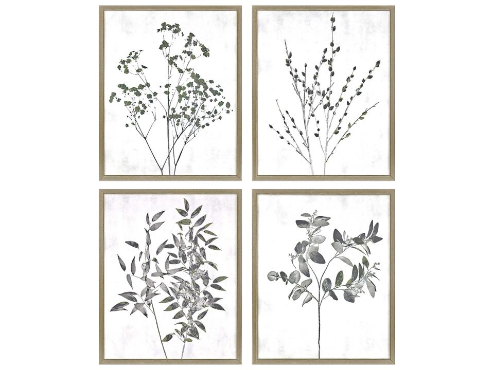 Floral Wild Neutral Photography Wall Art Set of 4 with Gold Frames