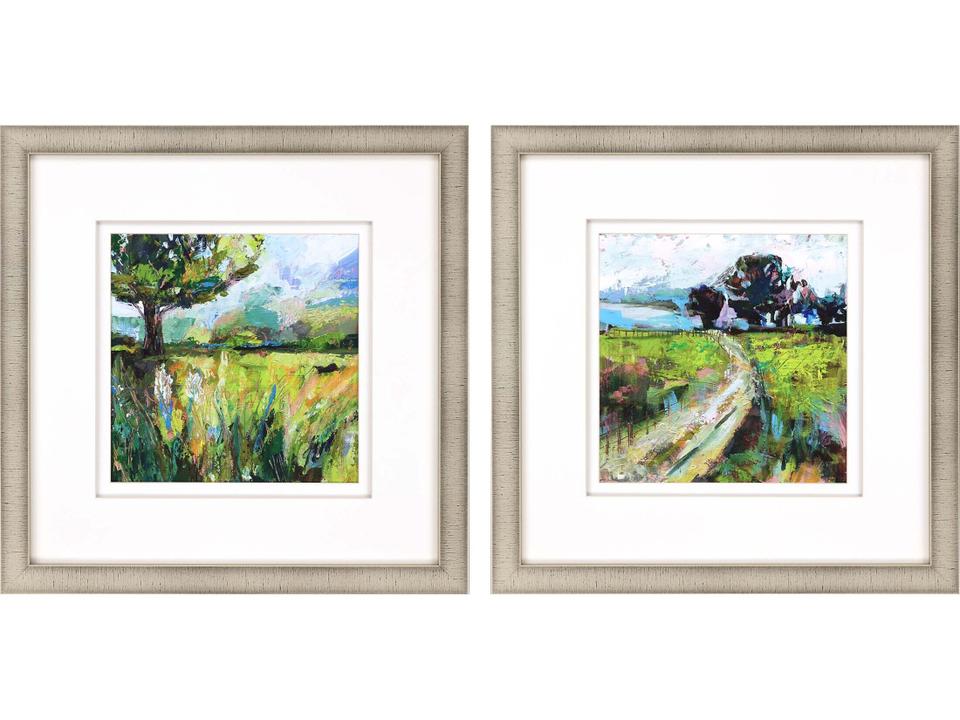 Scenic Wildflower Meadow Wall Art Set of 2 with Champagne Gold Frames