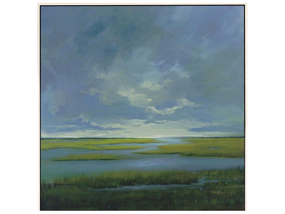 Amazing Grace Coastal Landscape Giclee on Canvas with Whitewash Frame