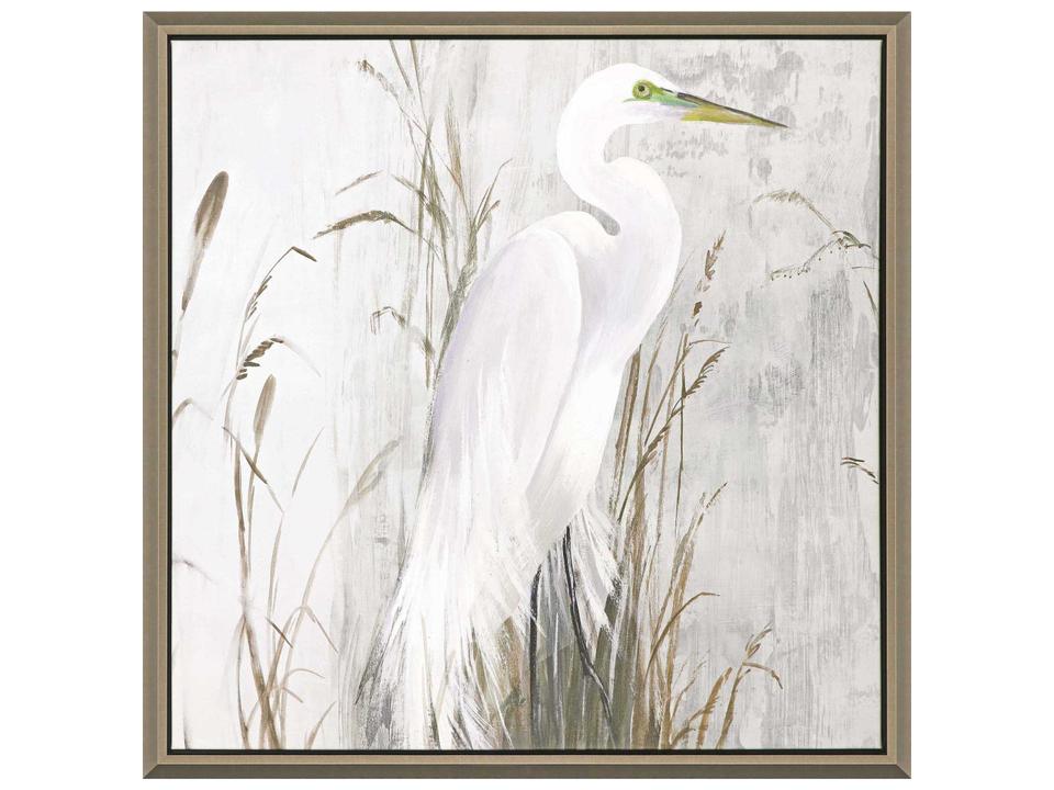 Heron in the Reeds Canvas Wall Art with Champagne Gold Floater Frame