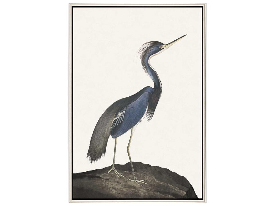 Great Heron-I Framed Canvas Wall Art in Silver and Black