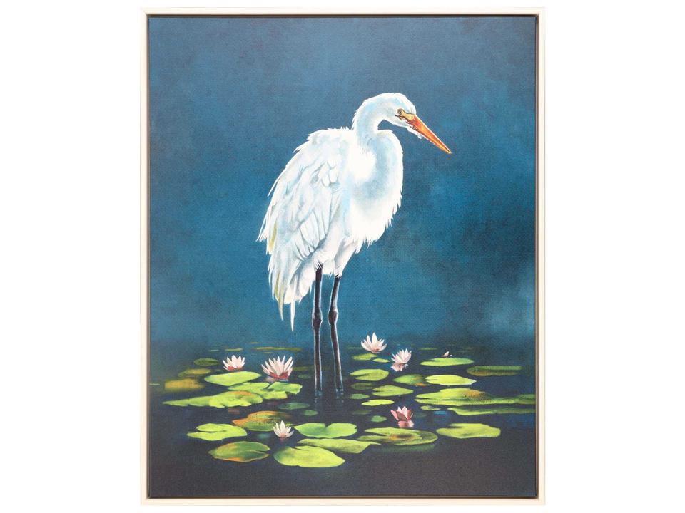 Egret in Lily Pads Canvas Wall Art with Silver Floater Frame