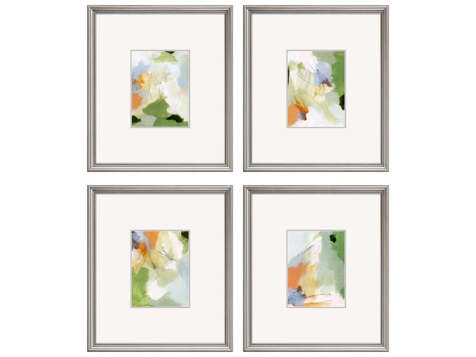 Abstract Verdure Wall Art Set of 4 in Silver Wood Frames