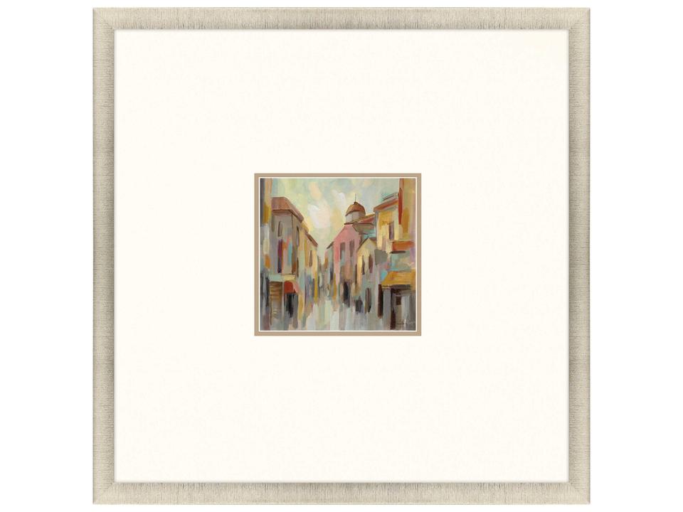 Scenic Pastel Street-II Framed Wall Art with Champagne Gold Frame