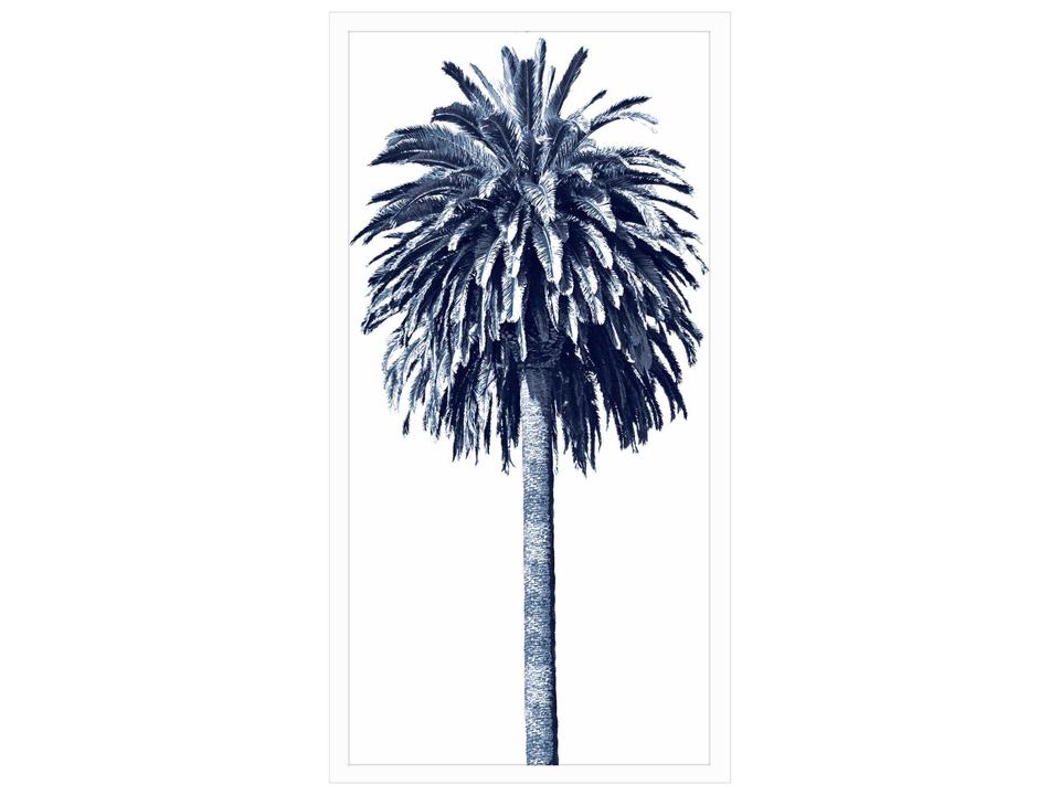 Waterside Palm Tree Blue-II Framed Wall Art with White Shadow Box Frame