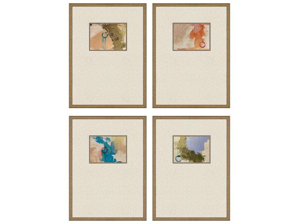 Abstract Discovery-I Wall Art Set of 4 with Gold Leaf and Embossed Frame