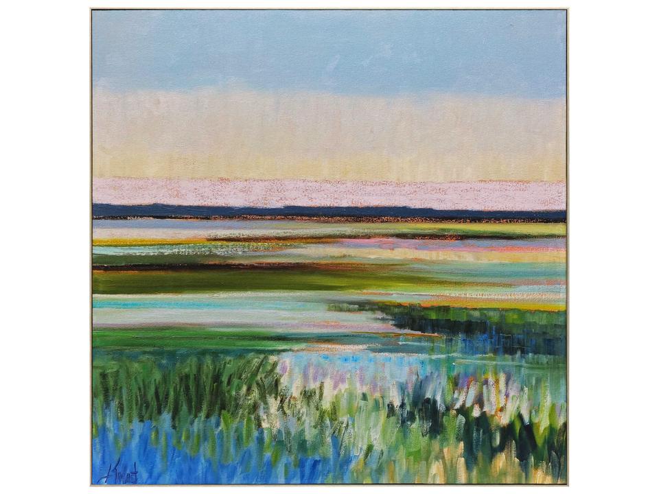 Waterside Tidal Waters Wall Art with Champagne Gold Frame