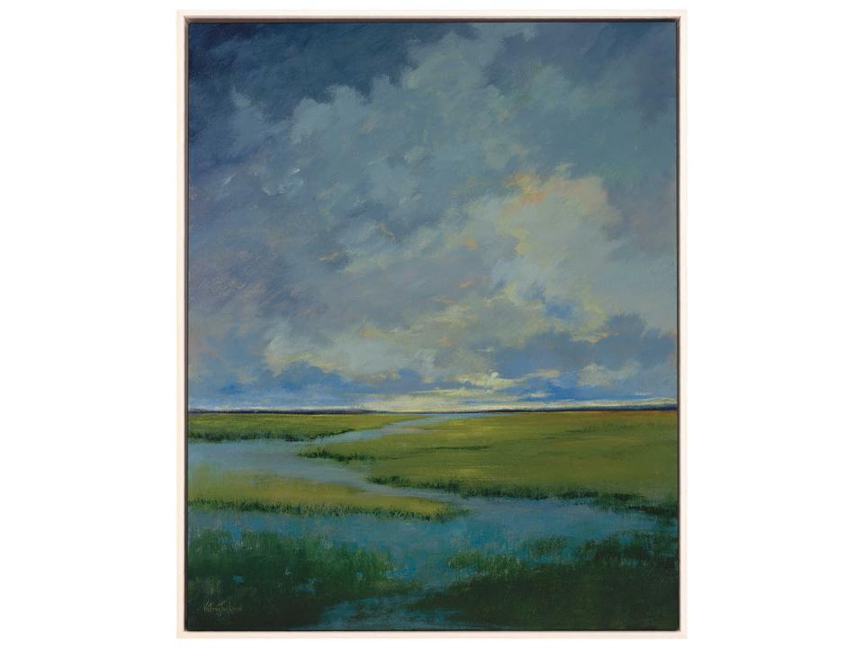 Waterside Quiet Reflection Canvas Wall Art with Whitewash Wood Floater Frame