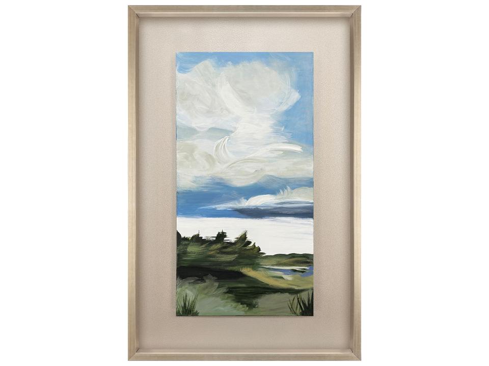 Lakeshore Hand Painted Canvas Wall Art with Silver Shadow Box Frame