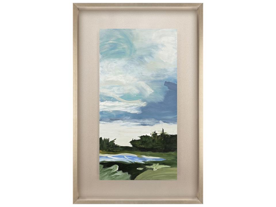 Lakeshore III Hand Painted Canvas Wall Art with Silver Shadow Box Frame