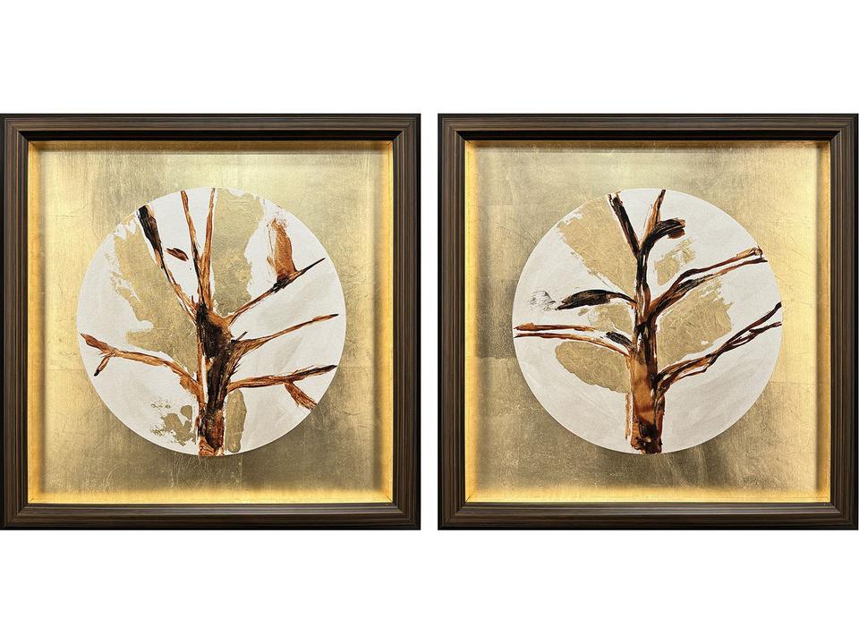Golden Solstice II Floral Mixed Media Canvas Art Set of 2