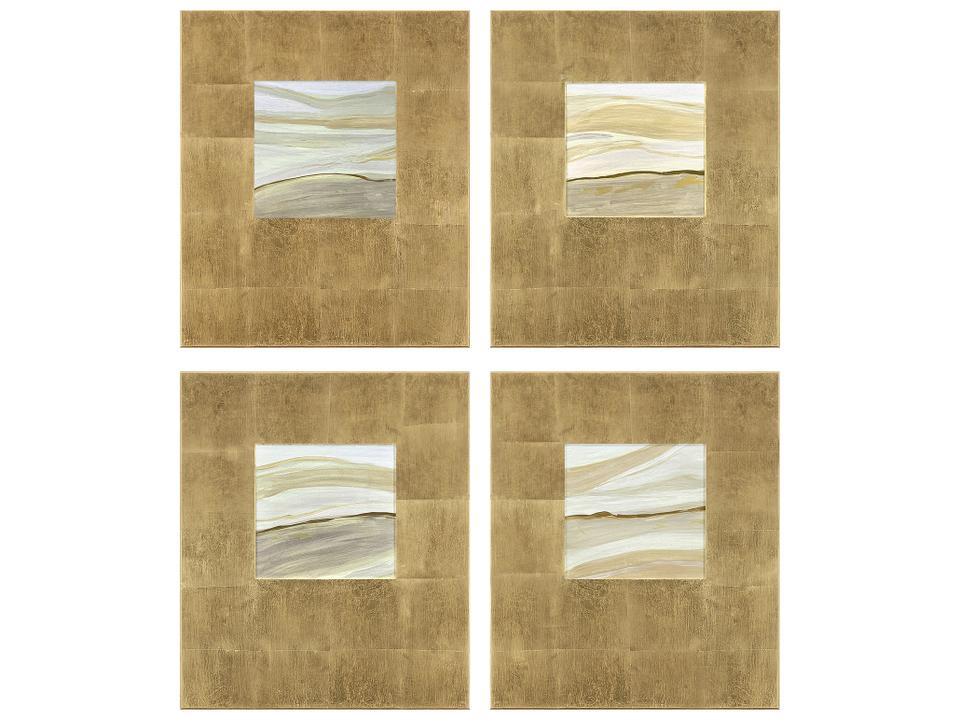 Neutral Galaxy I Wall Sculpture Set of 4 Hand Painted Wood