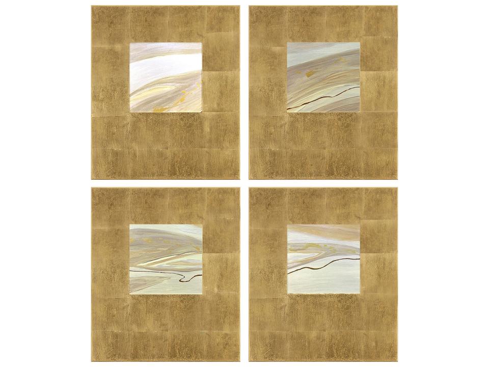 Neutral Galaxy II Set of 4 Hand-Painted Wood Wall Sculptures