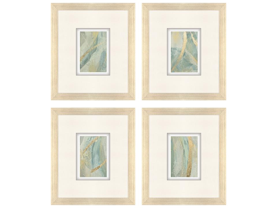 Ribbon Dance I Hand Painted Mixed Media Framed Art Set of 4