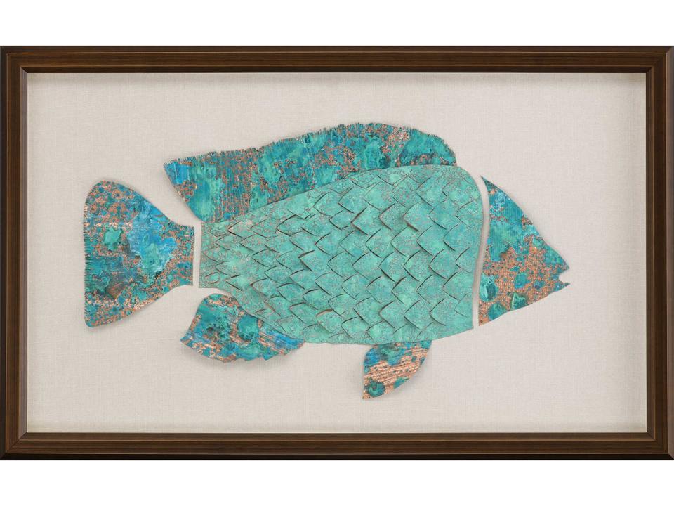 Ocean Wonder-I Hand-Finished Metal Wall Art with Bronze Wood Frame