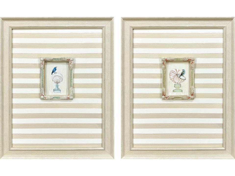 Underwater Collage I Framed Art Set of 2 with Ivory Wood Frames