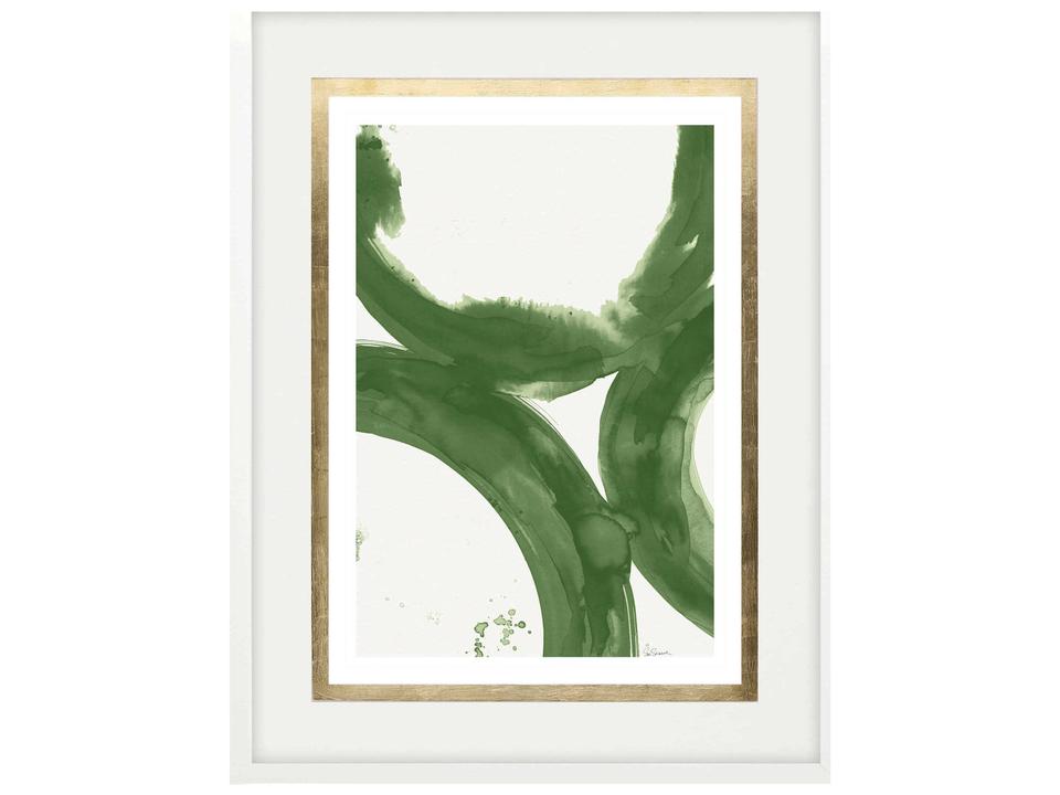 Abstract Green Rings of Water II Framed Wall Art with Gold Leaf