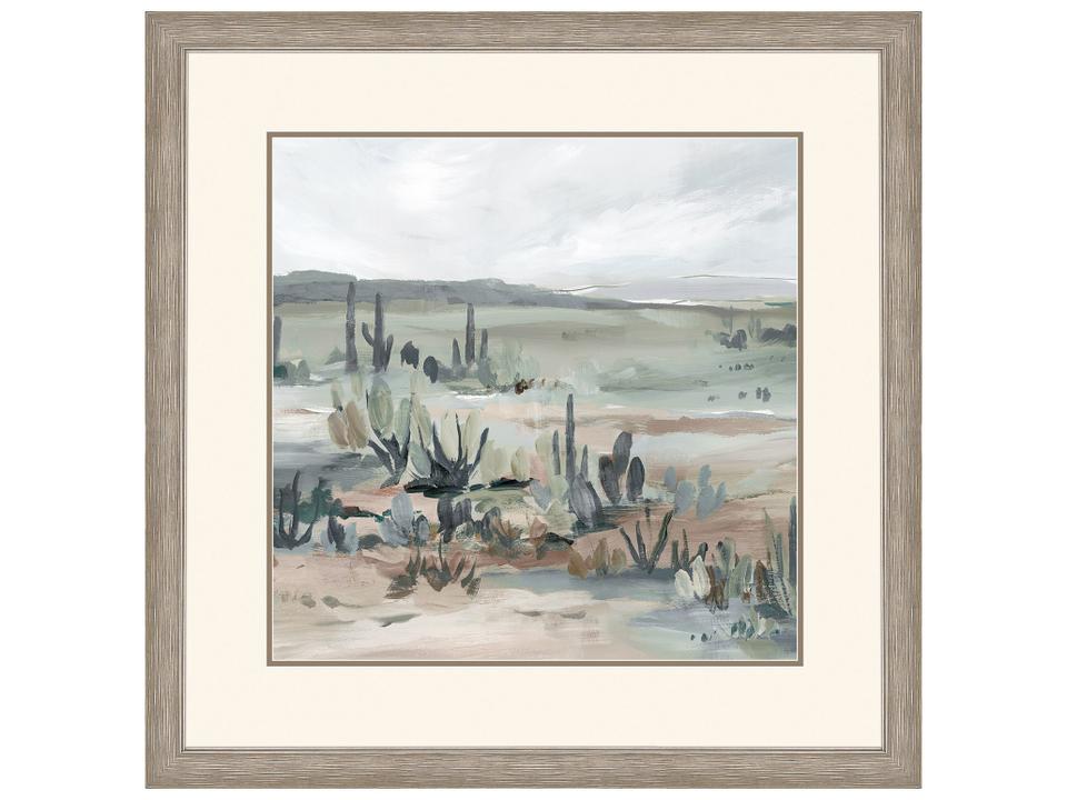 Blue Cactus Field I Framed Art with Distressed Silver Frame