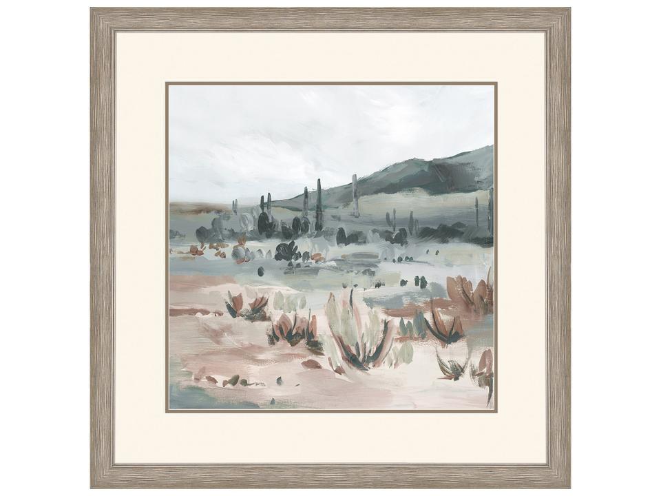 Blue Cactus Field II Framed Wall Art with Distressed Silver Frame