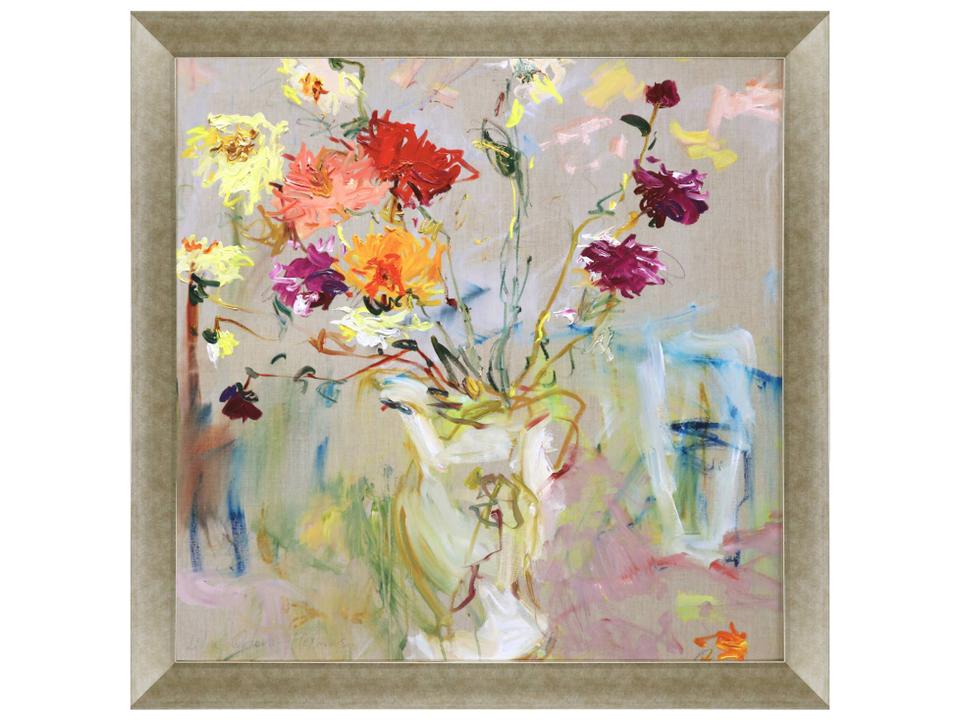 A Jug of Dahlias Square Framed Wall Art in Champagne Gold