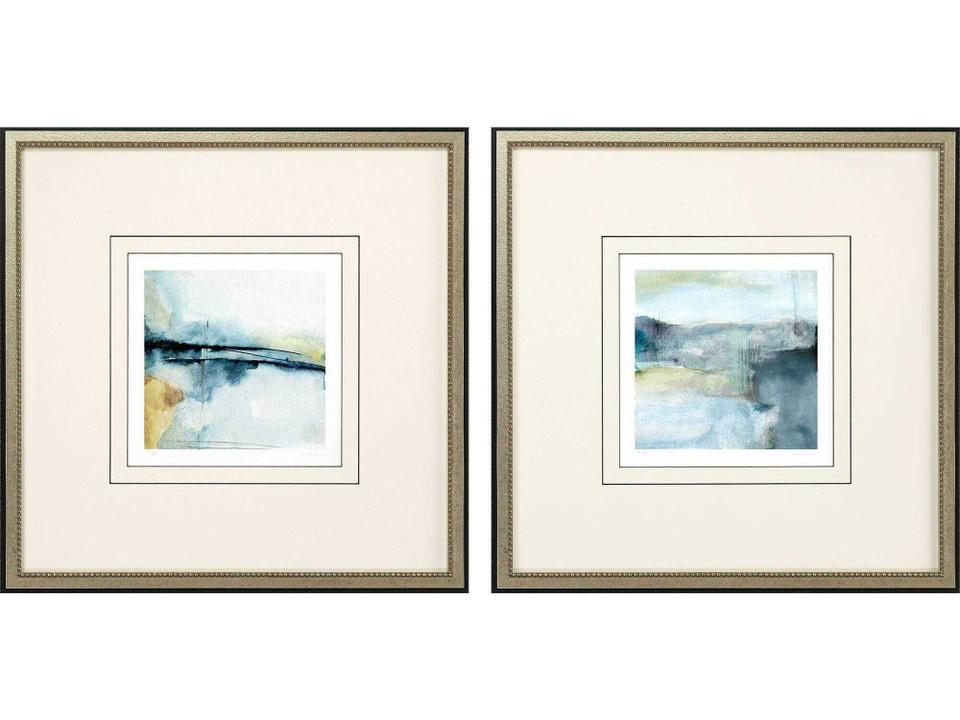 Abstract Mist Framed Wall Art Set of 2 with Distressed Silver Leaf