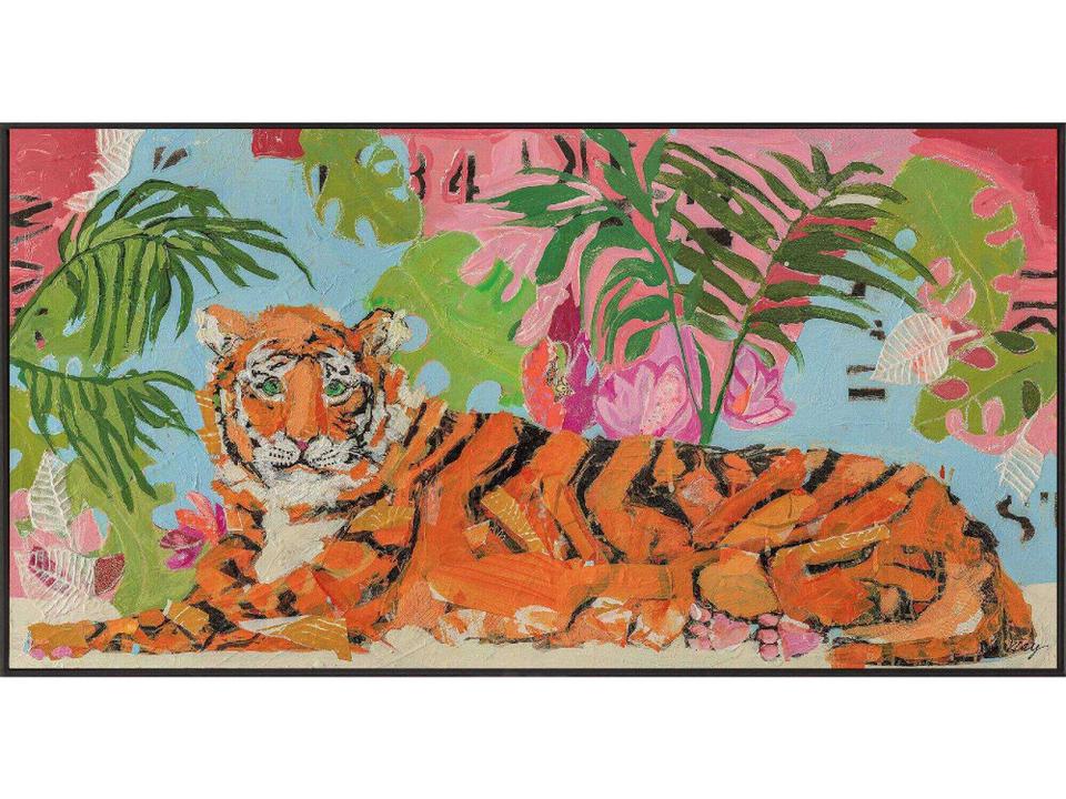 Tiger At Rest Contemporary Framed Wall Art with Enhanced Gel Finish