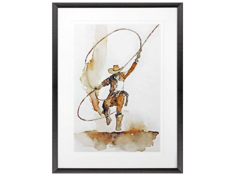 Southwestern Lasso Framed Wall Art in Rubbed Matte Black Wood