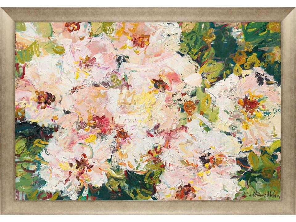Florals Rose Hedge Wall Art with Champagne Gold Frame