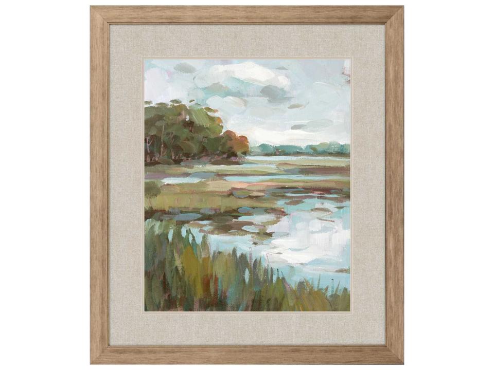 Waterside Riverside View-I Framed Wall Art in Distressed Silver