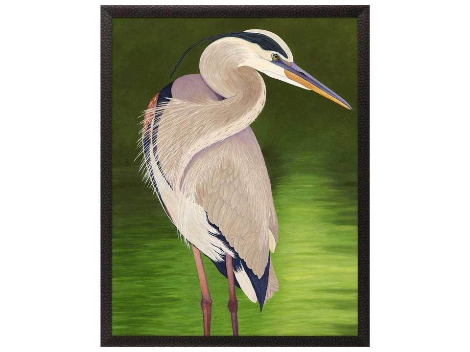 Animals Moonlight Blue Heron Framed Wall Art with Matte Black Wood Frame
