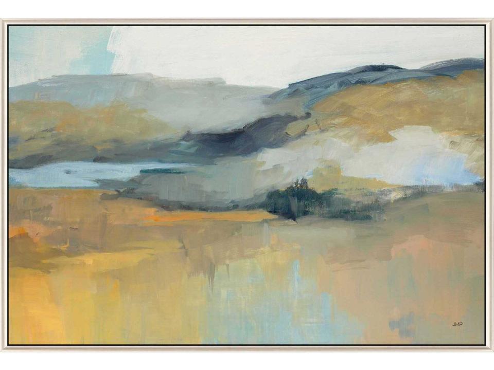 Folded Hills Canvas Wall Art Abstract Landscape in Silver Frame