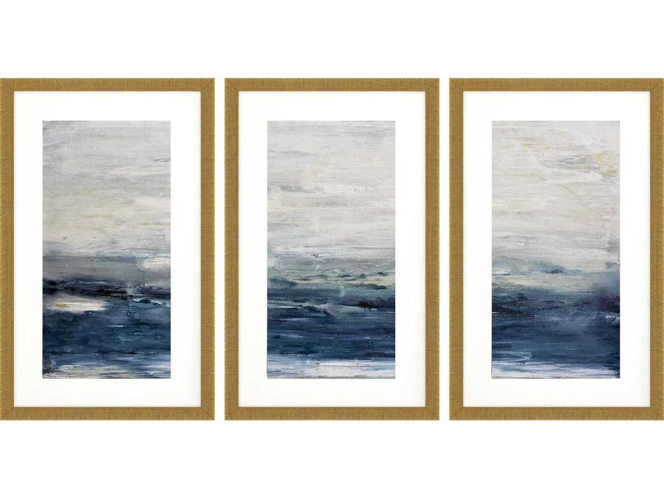 Oceania Abstract Framed Wall Art Set of 3 in Distressed Gold