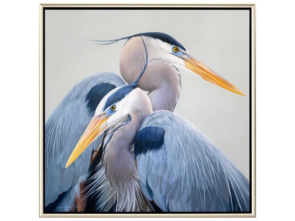 Harmony Canvas Wall Art Blue Herons in Silver Floater Frame
