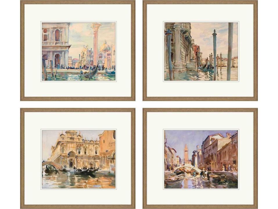 Scenic Venice 4-Piece Framed Wall Art Set with Antique Gold Frames