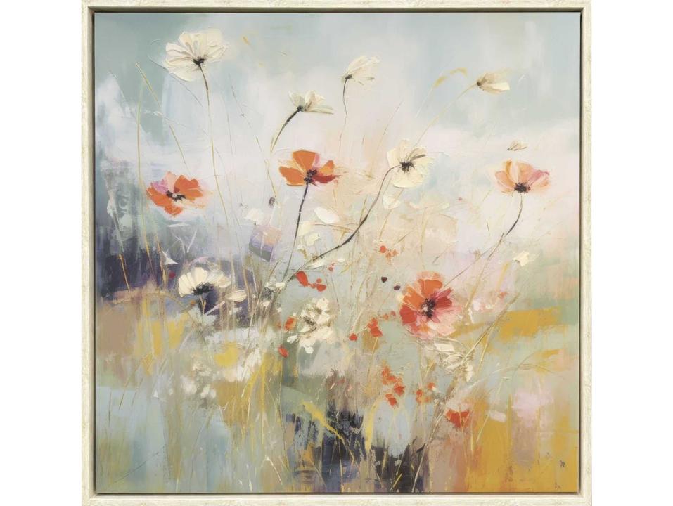 Florals Blooms In the Meadow-II Canvas Wall Art with Whitewash Floater Frame