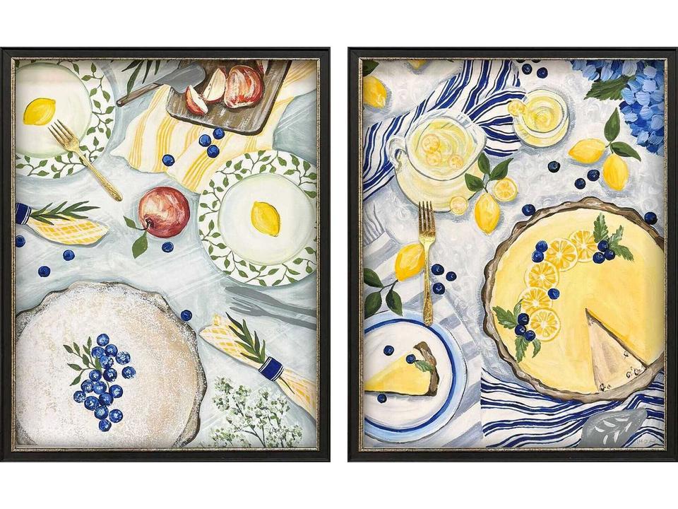 Culinary Summer Picnic Wall Art Set of 2 with Gold Leaf Detail