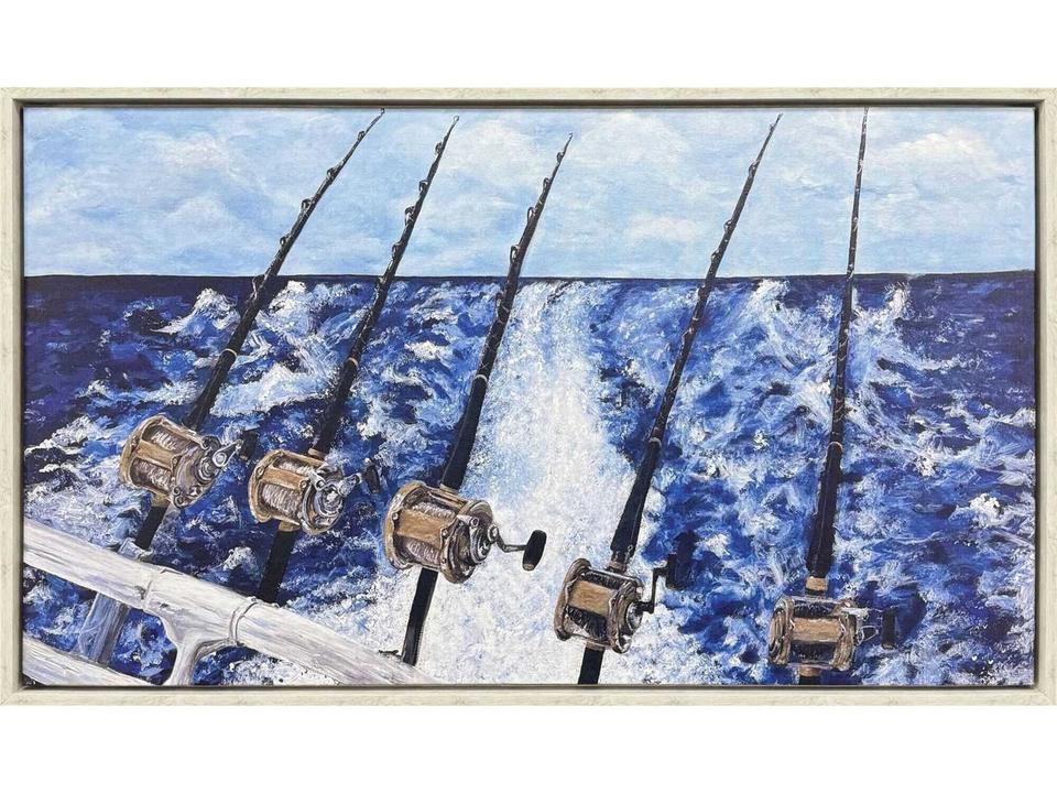 Sporting Offshore Reeling Canvas Wall Art with Whitewash Floater Frame